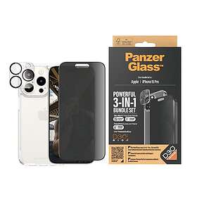 Inskal PanzerGlass Privacy Screen Protector for iPhone 15 Pro (3-i-1 Bundle)
