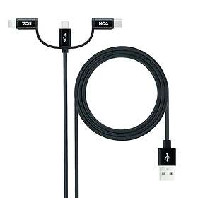 NanoCable 3en1 USB-A 2,0 vers Micro USB, Type C & Lightning M/M 1m
