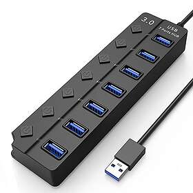INF 7-port Powered USB 3.0 Hub 5Gbps with Individual On/Off Switches