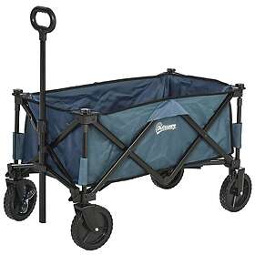 Outsunny Folding Outdoor Garden Storage Trolley Cart with Telescopic Handle & Br