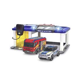 Dickie Toys Rescue Station with Light and Sound Fire Truck and Police Car Includ