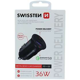 Swissten Car Charger 2-Port USB-C USB-A 36W