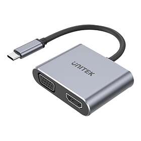 Unitek V1126A USB-C Male to HD-15 (VGA), HDMI Female Adapter 10cm