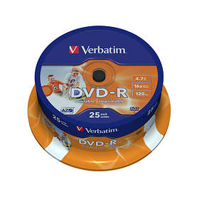 Verbatim DVD-R 4.7GB 16x 25-pack Cakebox Wide Inkjet