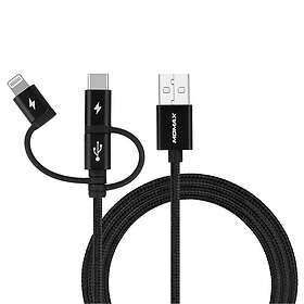 Momax One Link 3A USB A - USB Micro-B (with Lightning and USB C) 2.0 1m